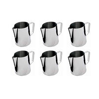 (Set of 6) 12-Ounce Milk Frothing Pitcher, Stainless Steel Milk Steaming Pitcher for Espresso Machine, Latte Art