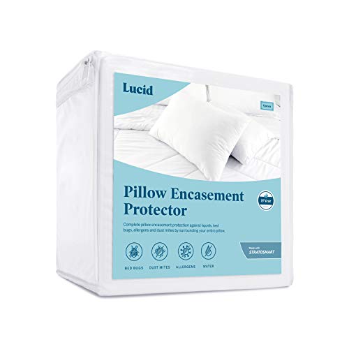 LUCID Zippered Encasement Pillow Protector - Waterproof, Allergen Proof, Bed Bug Proof Protection - 15 Year Warranty - Vinyl Free - Standard Size - Set of 2