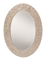 OSP Home Furnishings Rio Beveled Wall Mirror with Mother Of Pearl Oval Frame, White