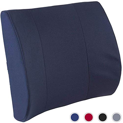 DMI Lumbar Support Pillow for Office or Kitchen Chair, Car Seat or Wheelchair Comes with Removable Washable Cover and Firm Insert to Ease Lower Back Pain and Discomfort While Improving Posture, Navy