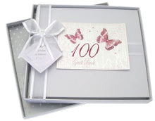 Load image into Gallery viewer, White Cotton Cards 100th Birthday Guest Book, Butterfly
