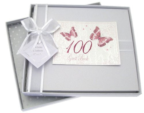 White Cotton Cards 100th Birthday Guest Book, Butterfly