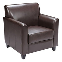 Offex Brown Leather Reception Chair with Flared Arms