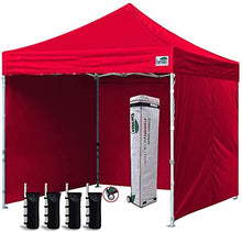 Load image into Gallery viewer, Eurmax 10&#39;x10&#39; Ez Pop-up Canopy Tent Commercial Instant Canopies with 4 Removable Zipper End Side Walls and Roller Bag, Bonus 4 SandBags(Red)
