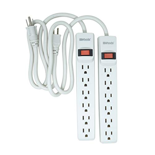 Woods 41346 Surge Protector with Overload Safety Feature, 6 Outlets and 2.5 ft Cord for 280J of Protection, White, 2 Pack