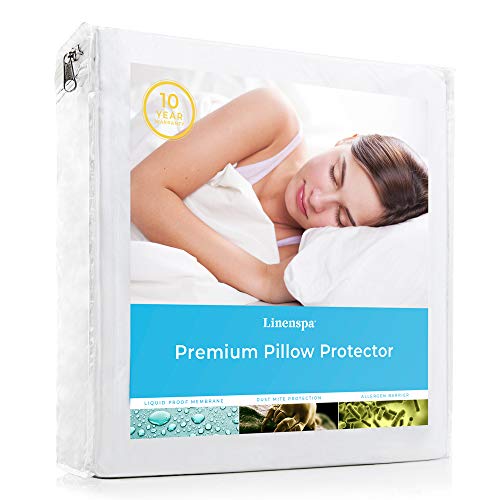 LINENSPA Premium Smooth Fabric Protector-100% Waterproof-Hypoallergenic-Vinyl Free Protector, Queen Pillow, 1-Pack
