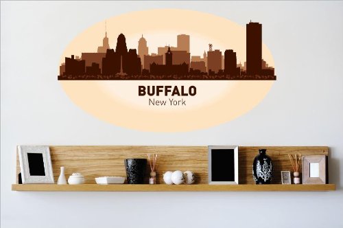 Decals - Buffalo New York NY Skyline City View Beautiful Scene Landmarks, Buildings & Water Picture Art Mural - Size 24 Inches X 48 Inches - Vinyl Wall Sticker - 22 Colors Available