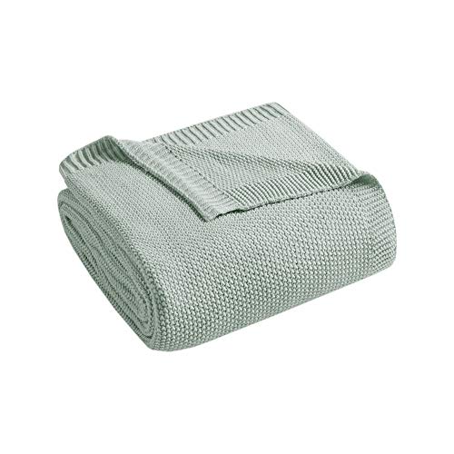 INK+IVY Bree Knit Luxury Knit Blanket Aqua 90x90 Full/Queen Size Knit Premium Soft Cozy Acrylic For Bed, Couch or Sofa