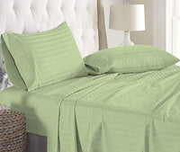 Dreamz Bedding- 450-Thread-Count Egyptian Cotton Bed Sheet Set 18 Inch Extra Deep Pocket California King/Western King/King-Cal King Waterbed Size, Sage Green Striped 450TC 100% Cotton Sheet Set
