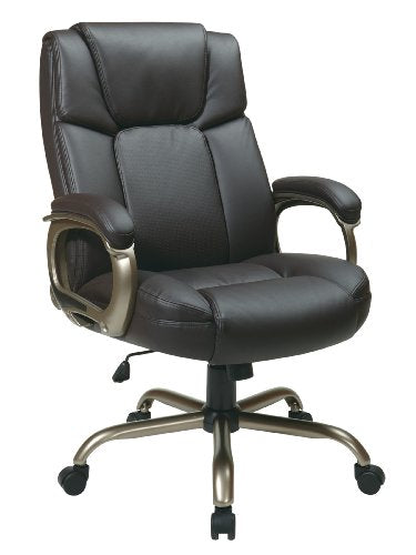 Office Star ECH Series Executive Big and Tall Chair with Built-in Lumbar Support and Padded Loop Arms, Up to 350 Pounds, Espresso with Cocoa Coated Accents