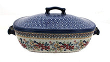 Load image into Gallery viewer, Blue Rose Polish Pottery Red Daisy Roaster with Lid
