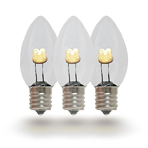 Novelty Lights 25 Pack C7 LED Outdoor Patio Party Christmas Replacement Bulbs, Warm White, 3 LED's Per Bulb, Energy Efficient