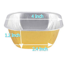 Load image into Gallery viewer, KEISEN Square 4&quot; 8oz 230ml 100/PK Disposable Aluminum Foil Cups for Muffin Cupcake Baking Bake Utility Ramekin Cup (Gold)
