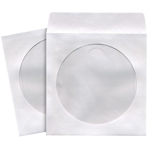 1 - CD/DVD Storage Sleeves (100 pk; White), Heavy-duty paper with clear plastic window, Fits 12cm formats, 190133 - CD402