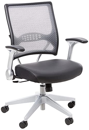 SPACE Seating AirGrid Light Back and Padded Black Eco Leather Seat, 2-to-1 Synchro Tilt Control, Flip Arms, Pneumatic Seat Height Adjustment and Platinum Finished Nylon Base Managers Chair