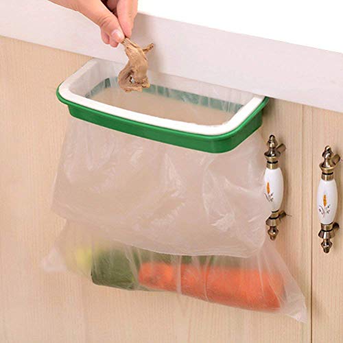 Lunies Hanging Trash Garbage Bag Holder for Kitchen Cupboard,RV,Green and White, 22 15.5 cm,