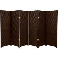 4 ft. Short Woven Fiber Folding Screen - Dark Mocha - 6 Panel