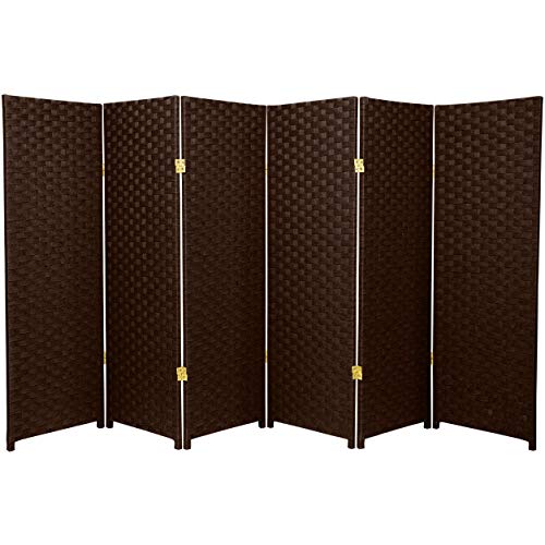 4 ft. Short Woven Fiber Folding Screen - Dark Mocha - 6 Panel