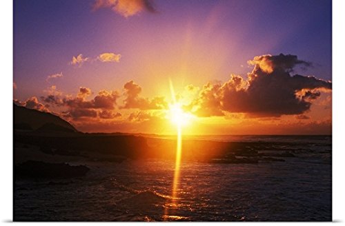 GREATBIGCANVAS Entitled Sunrise Over Ocean, Sandy Beach Park, Oahu, Hawaii Poster Print, 60