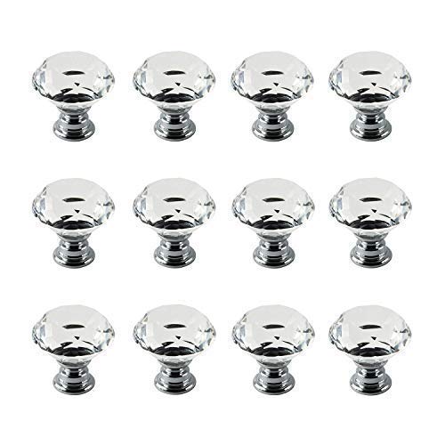 IQUALITE IQ_01 12pcs Diamond Shape Crystal Glass 30mm Knob Pull Handle Usd for Cabinet, Drawer, Clear