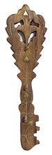 Load image into Gallery viewer, DollsofIndia Brass Inlay on Wood Carving Key with 3 Key Hooks - 11x3.5x0.5 in. (HH93)
