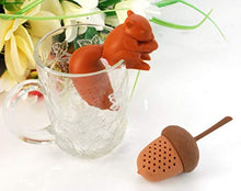 Load image into Gallery viewer, Cute Squirrel Shape &amp; Acorn Nut Tea Infusers set Loose Leaf Strainer Herbal &amp; Fruit Tea Filter Diffuser Food Grade Silicone in brown Lot of two Nature Wildlife
