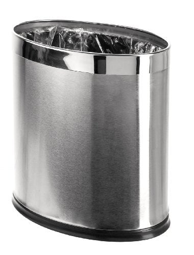 Brelso 'Invisi-Overlap' Open Top Stainless Steel Trash Can, Small Office Wastebasket, Modern Home Dcor, Oval Shape