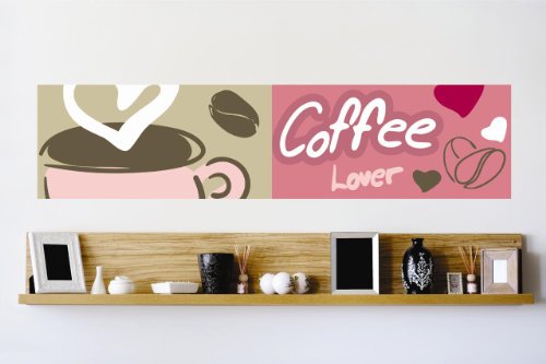 Decals - Coffee Lover Hearts Pink Drink Cup Bedroom Bathroom Living Room Picture Art Mural - Size 20 Inches X 80 Inches - Vinyl Wall Sticker - 22 Colors Available