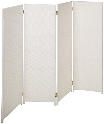 4 ft. Short Woven Fiber Folding Screen - White - 4 Panel