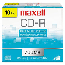 Load image into Gallery viewer, Maxell 648210 CD-R Discs, 700MB/80min, 48x, w/Slim Jewel Cases, Silver, 10/Pack
