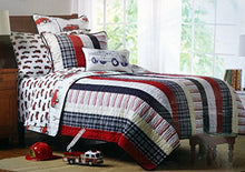 Load image into Gallery viewer, Authentic Kids Twin Quilt Set Shams Red White Blue Patchwork Plaid Stripes Pattern
