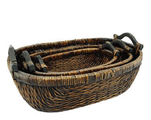 Load image into Gallery viewer, TopherTrading TOPOT Stitch Weave Oval Willow Basket with Walnut Finish &amp; Wooden Ear Handles
