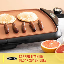Load image into Gallery viewer, BELLA Electric Ceramic Titanium Griddle, Make 10 Eggs At Once, Healthy-Eco Non-stick Coating, Hassle-Free Clean Up, Large Submersible Cooking Surface, 10.5&quot; x 20&quot;, Copper/Black
