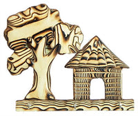 DollsofIndia Hut and Tree Shaped Wooden Key Rack with 3 Hooks - 9 X 8 x 0.75 inches (HR48)