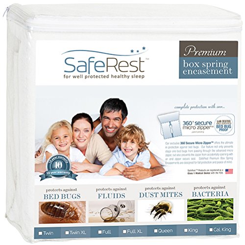 SafeRest Premium Box Spring Encasement - Lab Tested Bed Bug Proof, Dust Mite Proof and Waterproof - Hypoallergenic, Breathable, Noiseless and Vinyl Free - Full Size