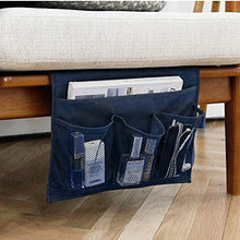 Load image into Gallery viewer, FakeFace 4 Pockets Tidy Bedside Caddy Organizer Hanging Storage Mattress Armrest Chair Desk TV Remote Controller Holder Bag Table Cabinet Magzine Book Cellphone iPad Pouch for Dorm Bedroom Navy Blue
