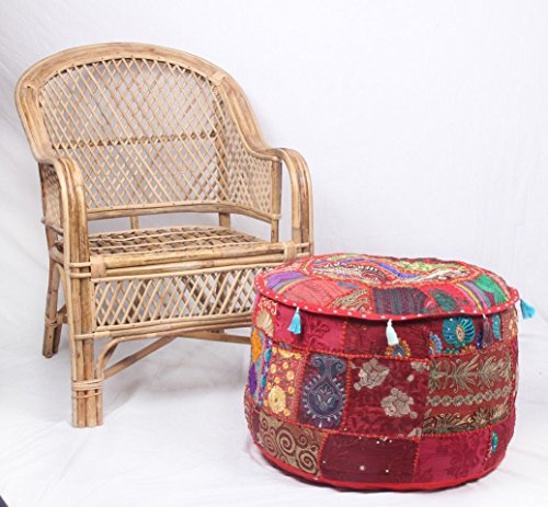 NANDNANDINI - Beautiful Christmas Decorative Vintage Ottoman Decorative-Patchwork Round Ottoman Pouf Stool Chair Handmade Indian Pouf