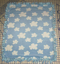 Load image into Gallery viewer, Clouds in The Sky Hand Tied Blue Fleece Baby Pet Lap Blanket 30&quot; x 24&quot; Made by Scrunchies by Sherry

