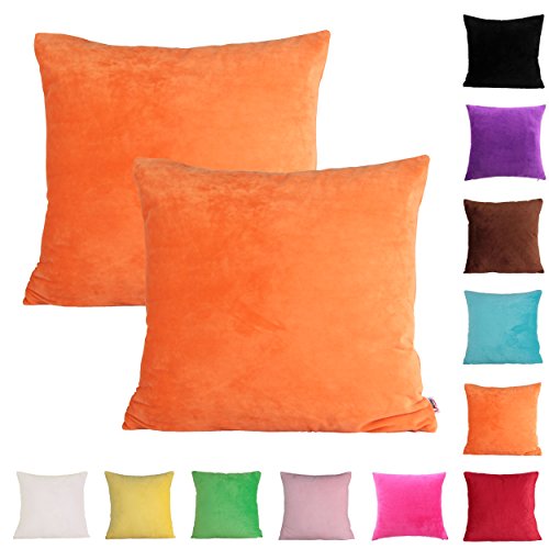 Queenie - 2 Pcs Solid Color Chenille Decorative Pillowcase Cushion Cover for Sofa Throw Pillow Case Available in 11 Colors & 6 Sizes (16 x 16 inch (40 x 40 cm), Orange)