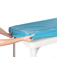 TopTableCloth Picnic Table Cover Blue Checkered Elastic Table Cloth on The Corner for Folding Table 6ft 30