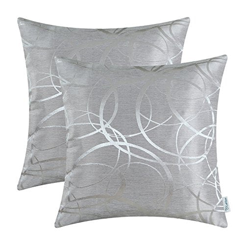 CaliTime Pack of 2 Cushion Covers Throw Pillow Cases Shells for Couch Sofa Home Decor Modern Shining & Dull Contrast Circles Rings Geometric 20 X 20 Inches Silver Gray