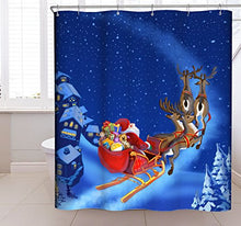 Load image into Gallery viewer, CHUN YI Christmas Shower Curtains, Santa Claus Merry Christmas Holiday Waterproof Shower Bathroom Decoration, with 12 Stitched Plastic Holes(Dark Blue), 72&quot; X 72&quot;
