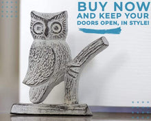 Load image into Gallery viewer, Cast Iron Owl Door Stop | Decorative Door Stopper Wedge | with Padded Anti-Scratch Felt Bottom | Vintage Rustic Design Owl Shape | 6x6.5x6.3 | Rustic White
