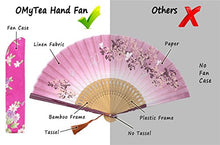 Load image into Gallery viewer, OMyTea 8.27&quot;(21cm) Women Hand Held Silk Folding Fans with Bamboo Frame - with a Fabric Sleeve for Protection for Gifts - Chinese/Japanese Style Butterflies and Morning Glory Flowers Pattern (Red)
