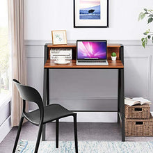 Load image into Gallery viewer, Tangkula Small Computer Desk, Compact Home Office Desk with Sturdy Frame, 2 Tier Study Writing Table for Small Place Apartment Office, Desk for Bedroom, Kids Desk
