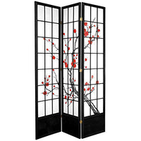 Oriental Furniture 7 ft. Tall Cherry Blossom Shoji Screen - Black - 3 Panels
