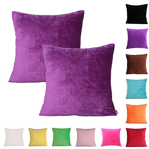 Queenie - 2 Pcs Solid Color Chenille Decorative Pillowcase Cushion Cover for Sofa Throw Pillow Case Available in 11 Colors & 6 Sizes (16 x 16 inch (40 x 40 cm), Purple)