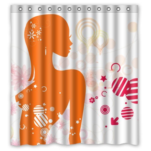 Fashion Design Waterproof Polyester Fabric Bathroom Shower Curtain Standard Size 66(w)x72(h) with Shower Rings - Retro Style