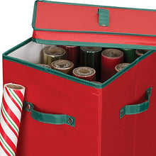 Load image into Gallery viewer, Household Essentials 580RED Wrapping Paper Storage Container | Holds up to 20 Rolls of Christmas Wrappings | Red Box with Green Trim
