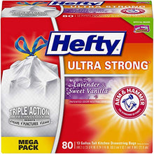 Load image into Gallery viewer, Hefty Ultra Strong Tall Kitchen Trash Bags   Lavender Sweet Vanilla, 13 Gallon, 80 Count
